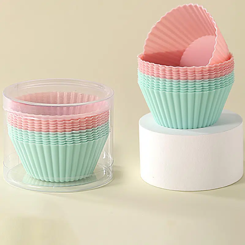 12-Pack Reusable Silicone Baking Cups | Non-Stick Muffin Liners - Pink & Green