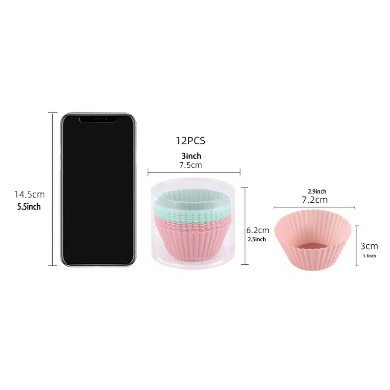 12-Pack Reusable Silicone Baking Cups | Non-Stick Muffin Liners - Pink & Green